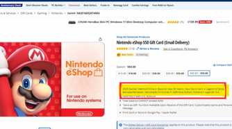 Newegg gift card store page featuring 3D mario game in description.