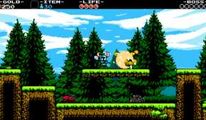 Screenshot from video game Shovel Knight in forest scene