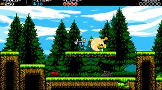 Screenshot from video game Shovel Knight in forest scene