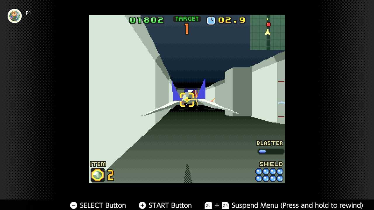 Screenshot of a third person dogfight in Star Fox 2 for the SNES captured on the Nintendo Switch Online app