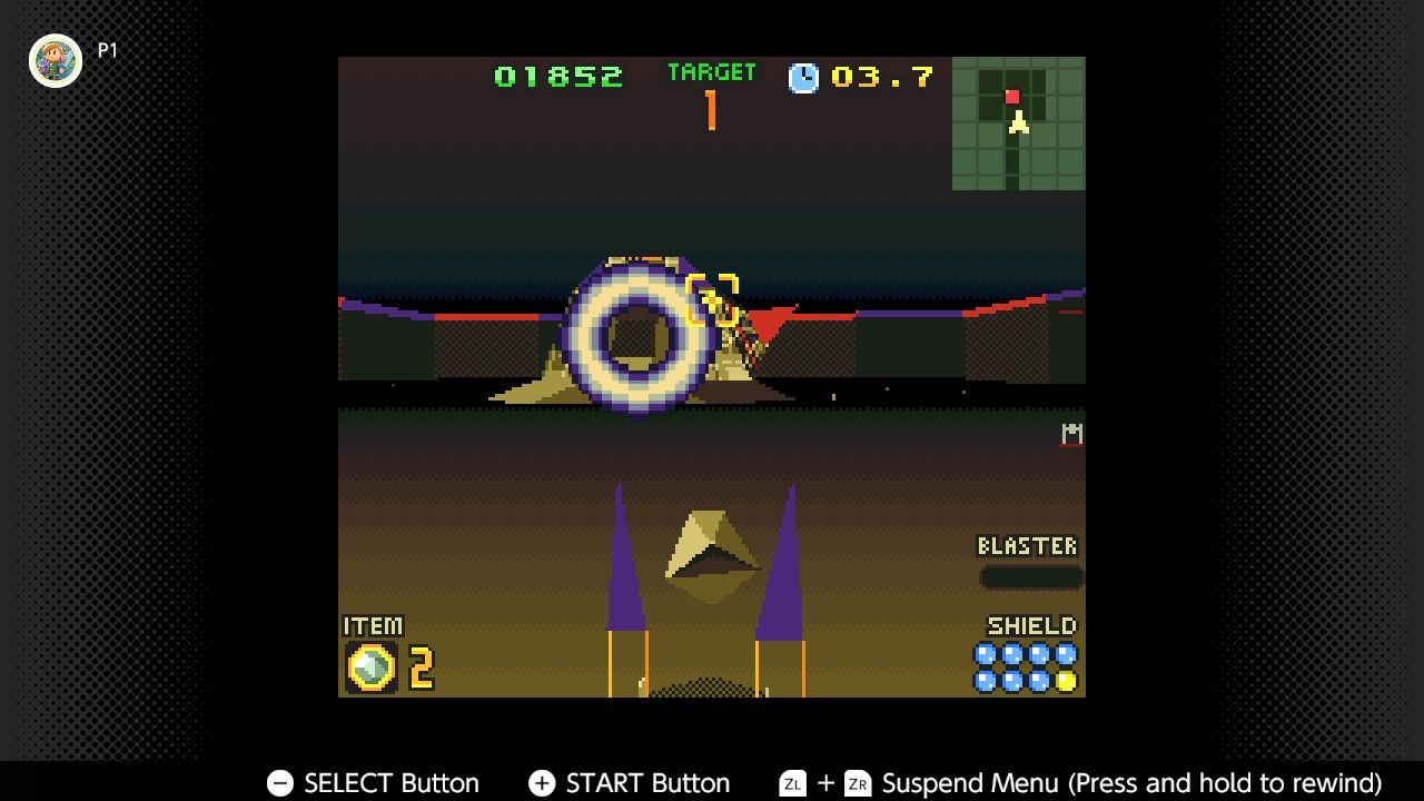 Screenshot of a third person fight using the walker in Star Fox 2 for the SNES captured on the Nintendo Switch Online app
