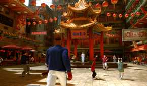 Screenshot from Street Fighter 6 video game of man walking in Asian city center