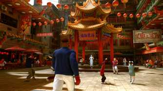 Screenshot from Street Fighter 6 video game of man walking in Asian city center