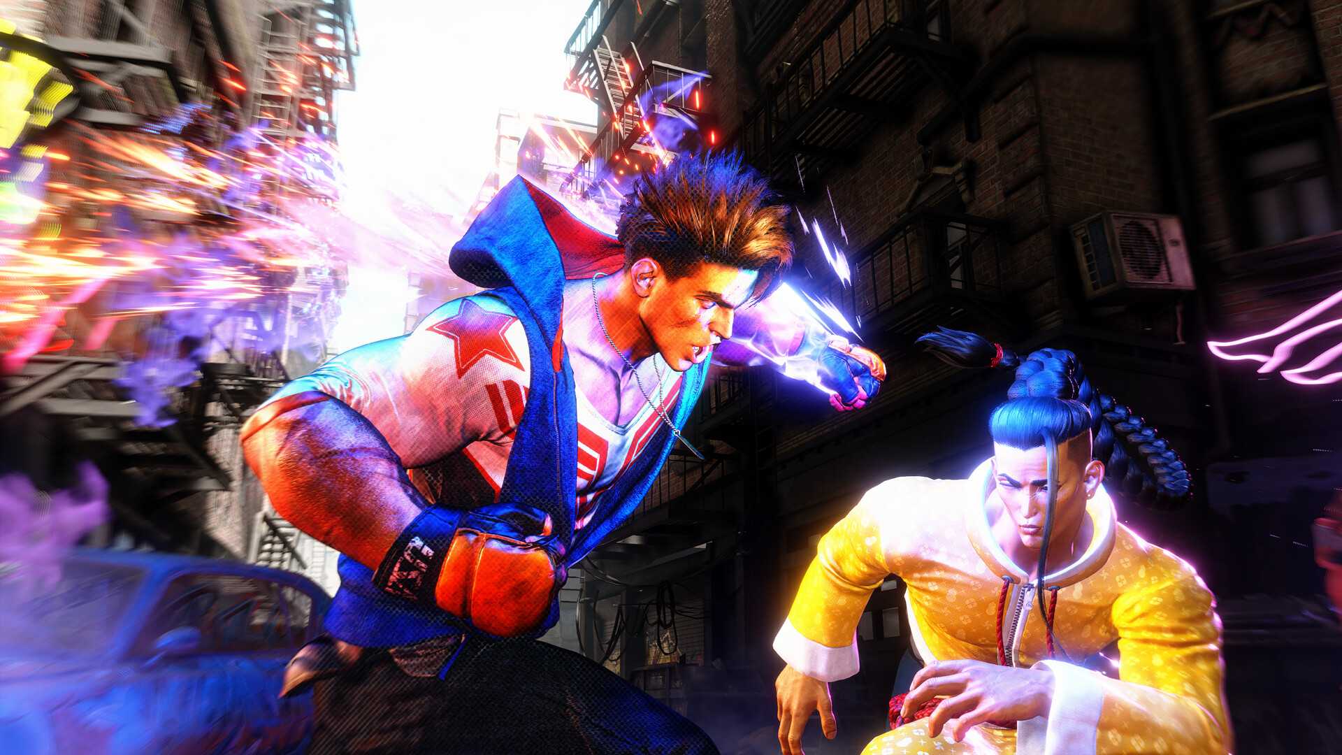 Screenshot from Street Fighter 6 video game of two men fighting