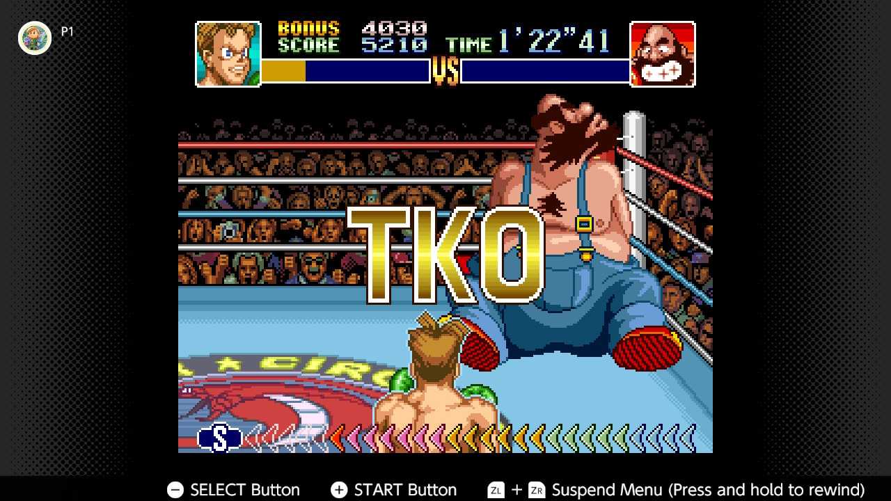 Screenshot of the second fight in Super Punch-Out!! for the SNES captured on the Nintendo Switch Online app