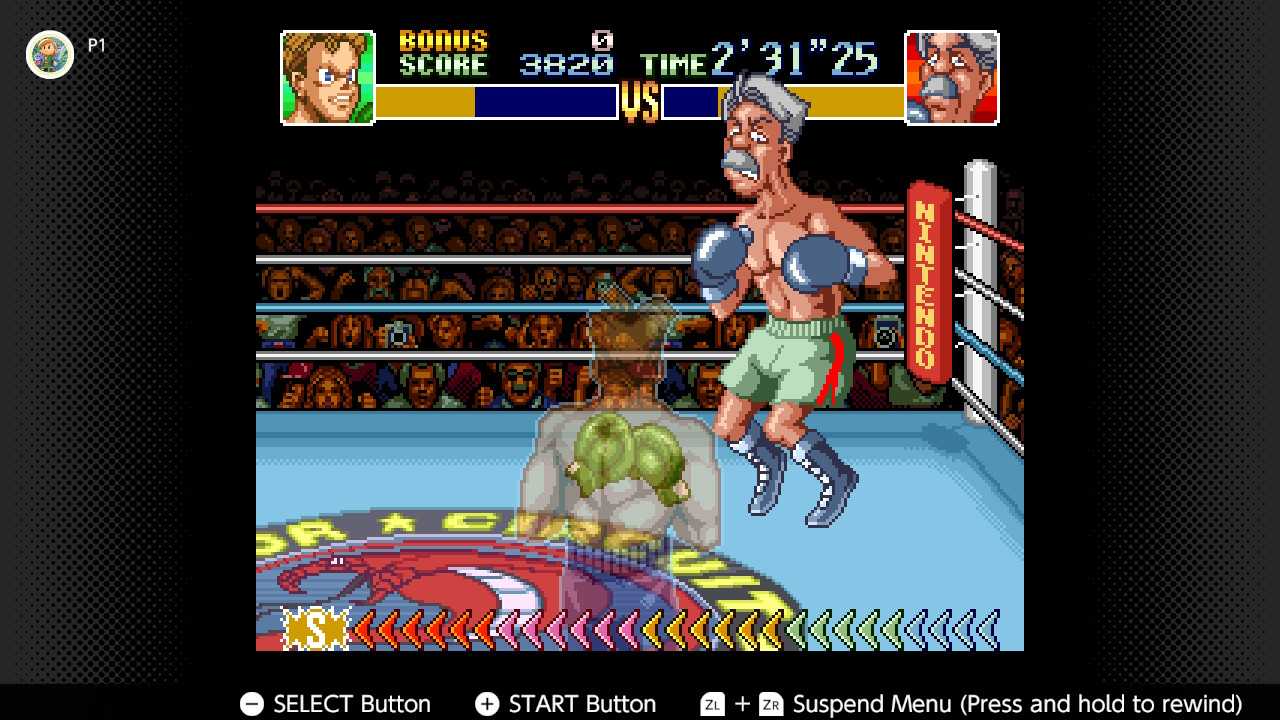 Screenshot of a fight in Super Punch-Out!! for the SNES captured on the Nintendo Switch Online app