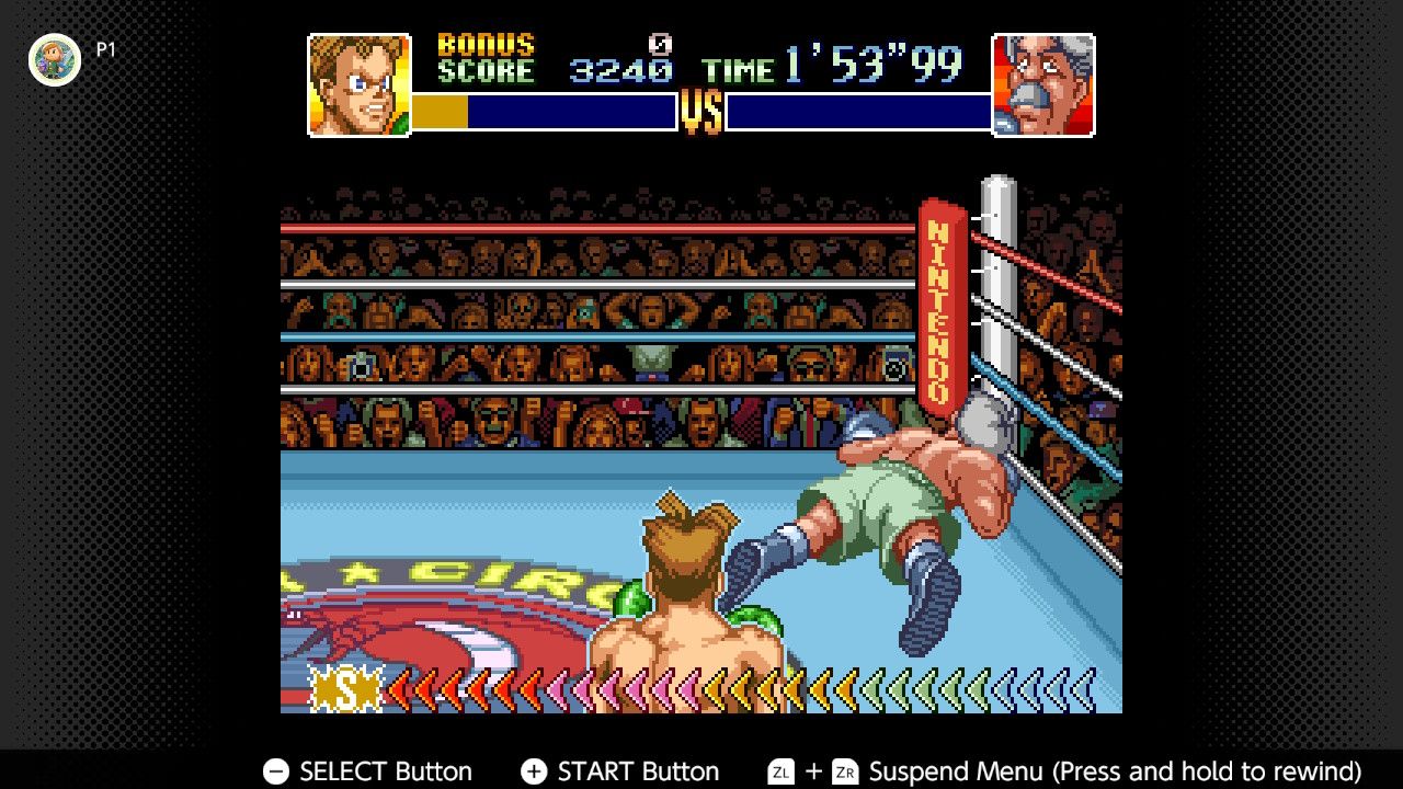 Screenshot of a fight in Super Punch-Out!! for the SNES captured on the Nintendo Switch Online app