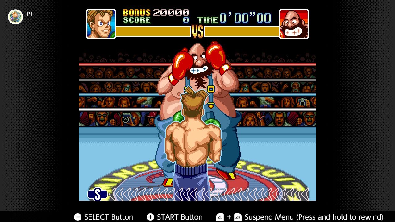 Screenshot of the second fight in Super Punch-Out!! for the SNES captured on the Nintendo Switch Online app