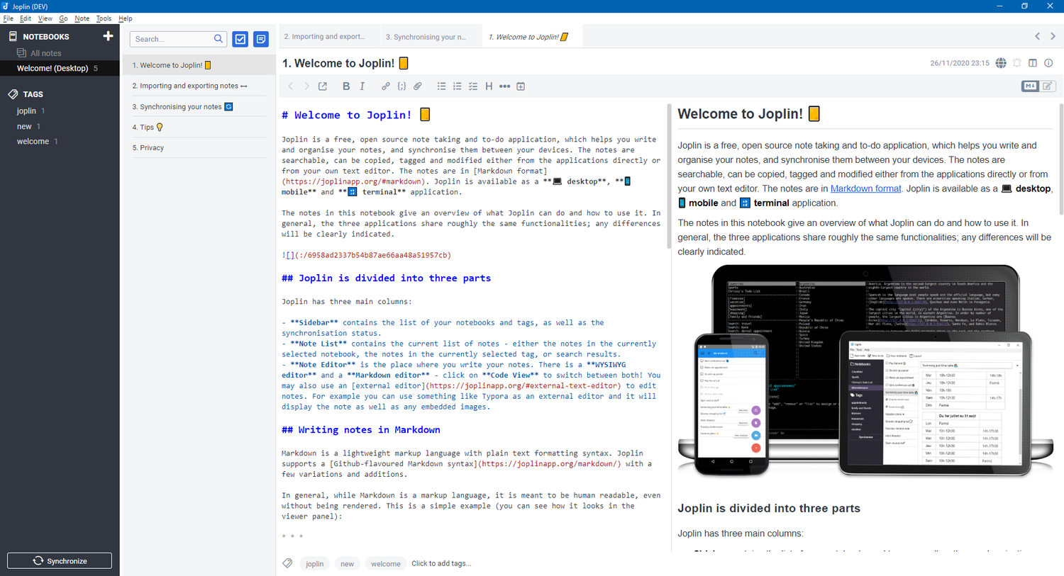 Joplin tabs plugin