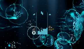 Screenshot from Tetris Effect video game of Tetris board in underwater scene