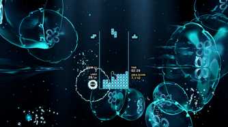 Screenshot from Tetris Effect video game of Tetris board in underwater scene
