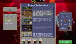 Stage selection screen in Vampire Survivors.
