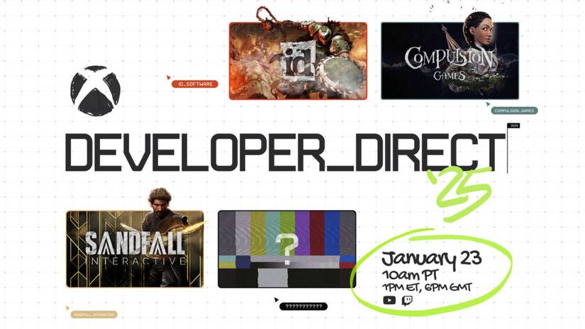 Banner photo showing three upcoming Xbox games and date for upcoming Xbox event