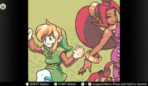 Screenshot of The Legend of Zelda Oracle of Seasons for the Game Boy played with the Game Boy Color filter on Nintendo Switch online