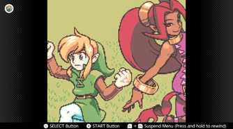 Screenshot of The Legend of Zelda Oracle of Seasons for the Game Boy played with the Game Boy Color filter on Nintendo Switch online