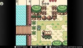 Screenshot of The Legend of Zelda Oracle of Seasons for the Game Boy played with the Game Boy Color filter on Nintendo Switch online