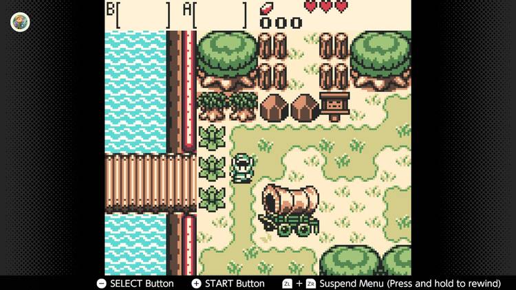 Screenshot of The Legend of Zelda Oracle of Seasons for the Game Boy played with the Game Boy Color filter on Nintendo Switch online
