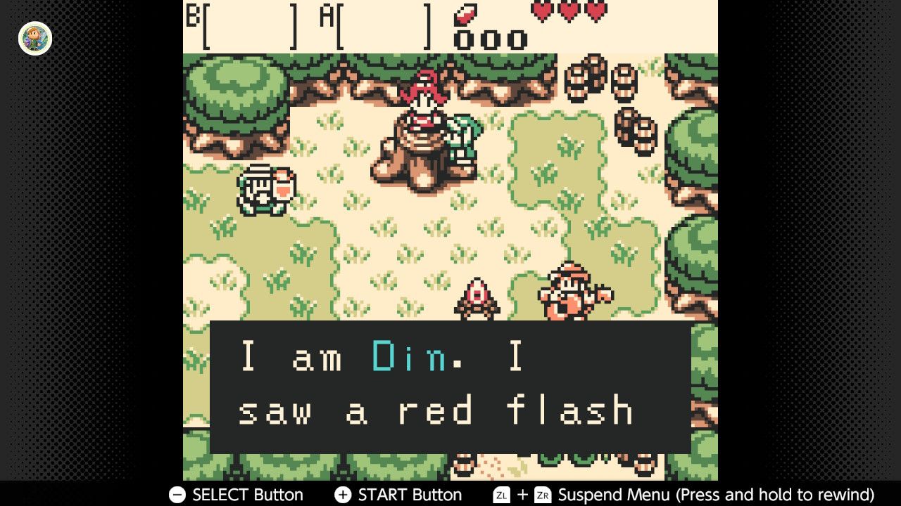 Screenshot of The Legend of Zelda Oracle of Seasons for the Game Boy played with the Game Boy Color filter on Nintendo Switch online