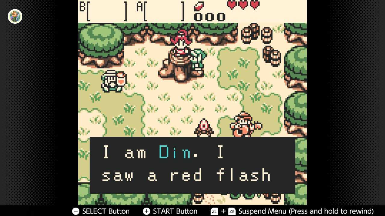 Screenshot of The Legend of Zelda Oracle of Seasons for the Game Boy played with the Game Boy Color filter on Nintendo Switch online