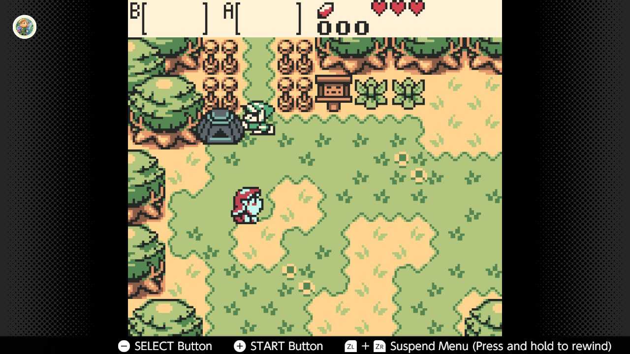 Screenshot of The Legend of Zelda Oracle of Ages for the Game Boy played with the Game Boy Color filter on Nintendo Switch online