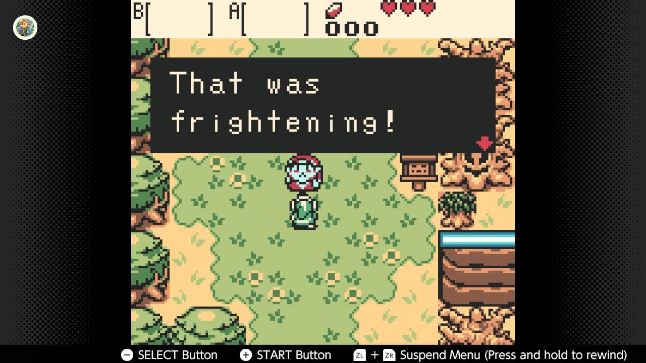 Screenshot of The Legend of Zelda Oracle of Ages for the Game Boy played with the Game Boy Color filter on Nintendo Switch online