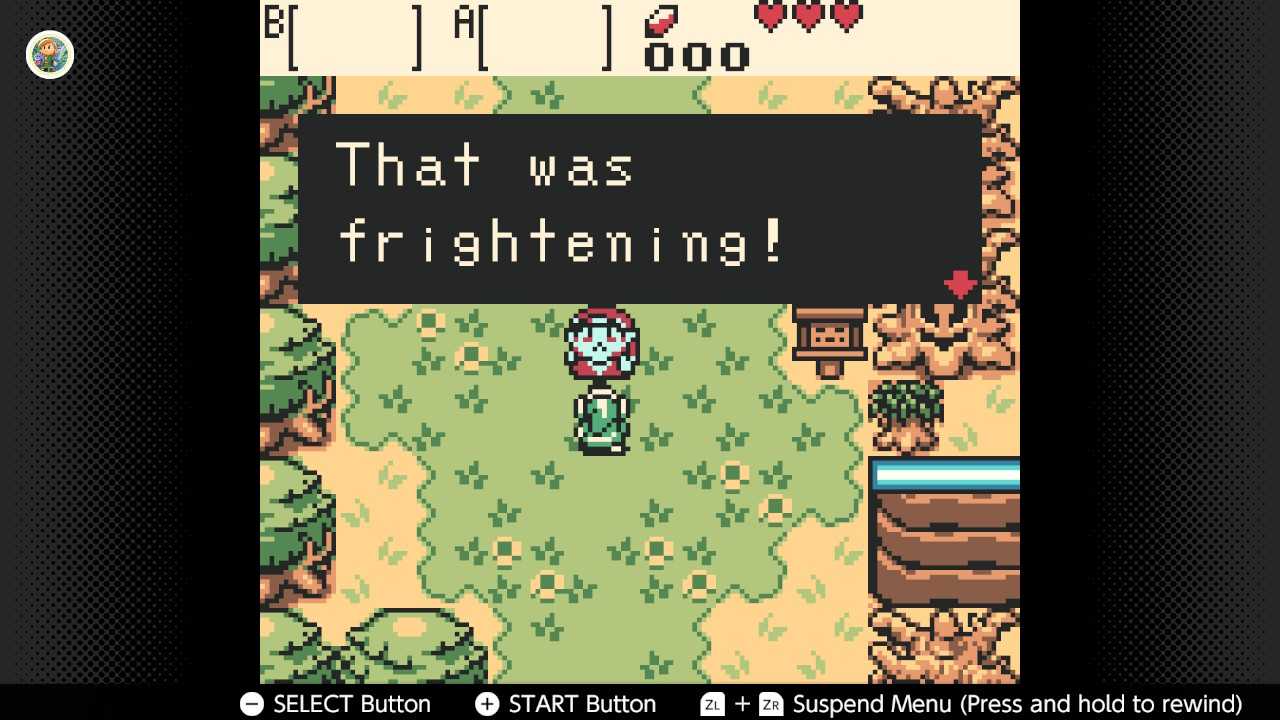 Screenshot of The Legend of Zelda Oracle of Ages for the Game Boy played with the Game Boy Color filter on Nintendo Switch online