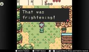 Screenshot of The Legend of Zelda Oracle of Ages for the Game Boy played with the Game Boy Color filter on Nintendo Switch online