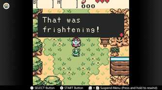 Screenshot of The Legend of Zelda Oracle of Ages for the Game Boy played with the Game Boy Color filter on Nintendo Switch online