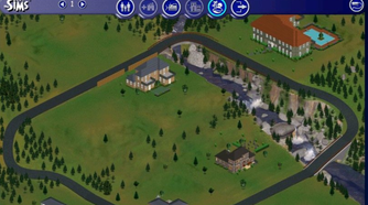 A top view of the map in The Sims