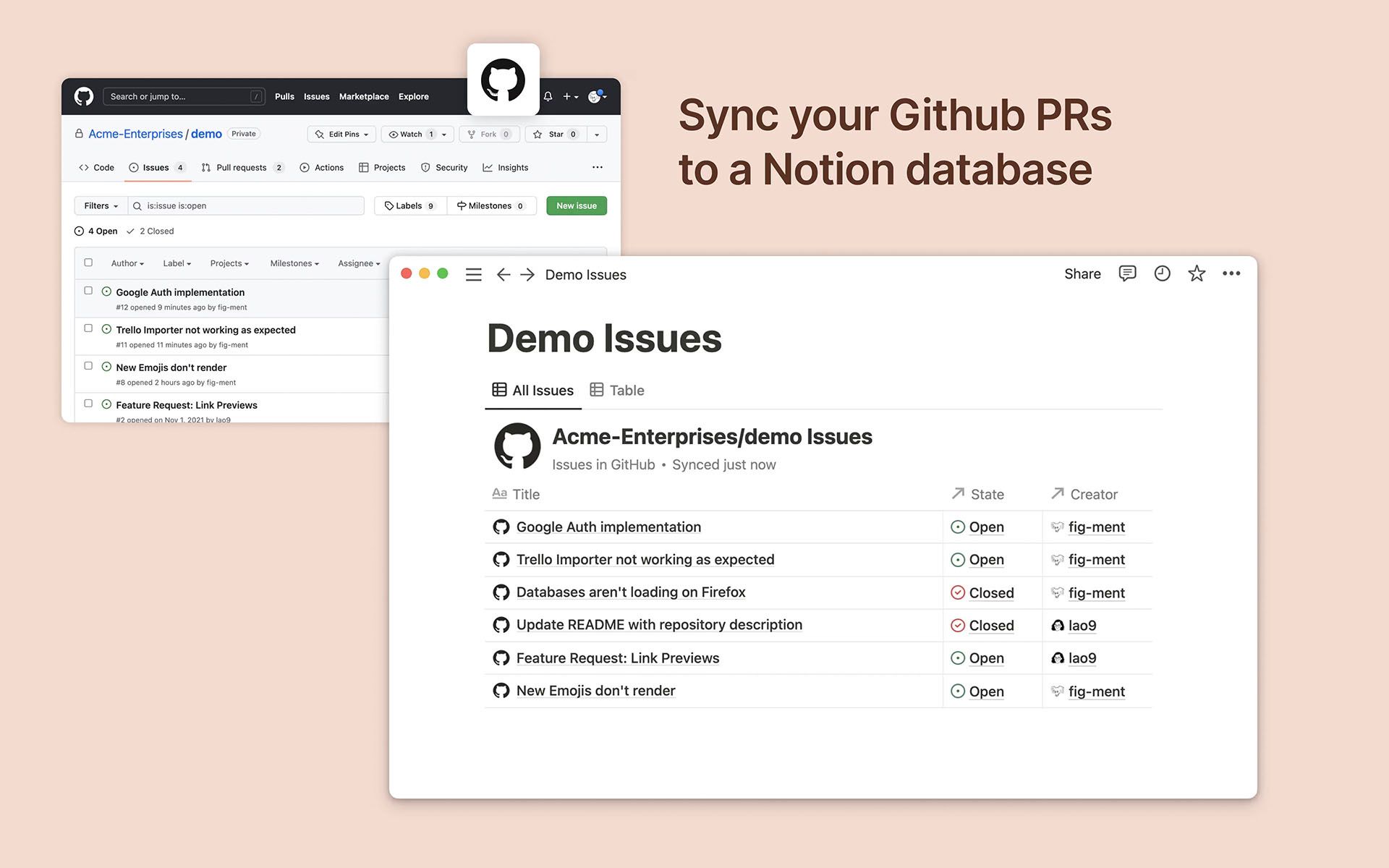 Notion Integrations - Github