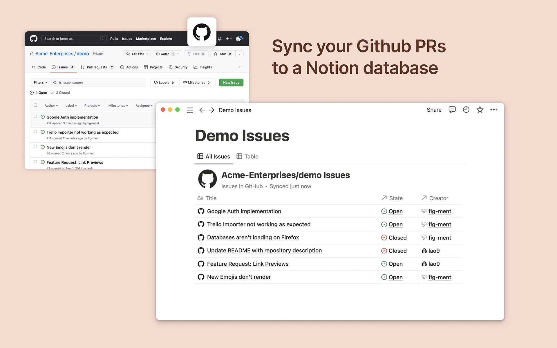 Notion Integrations - Github