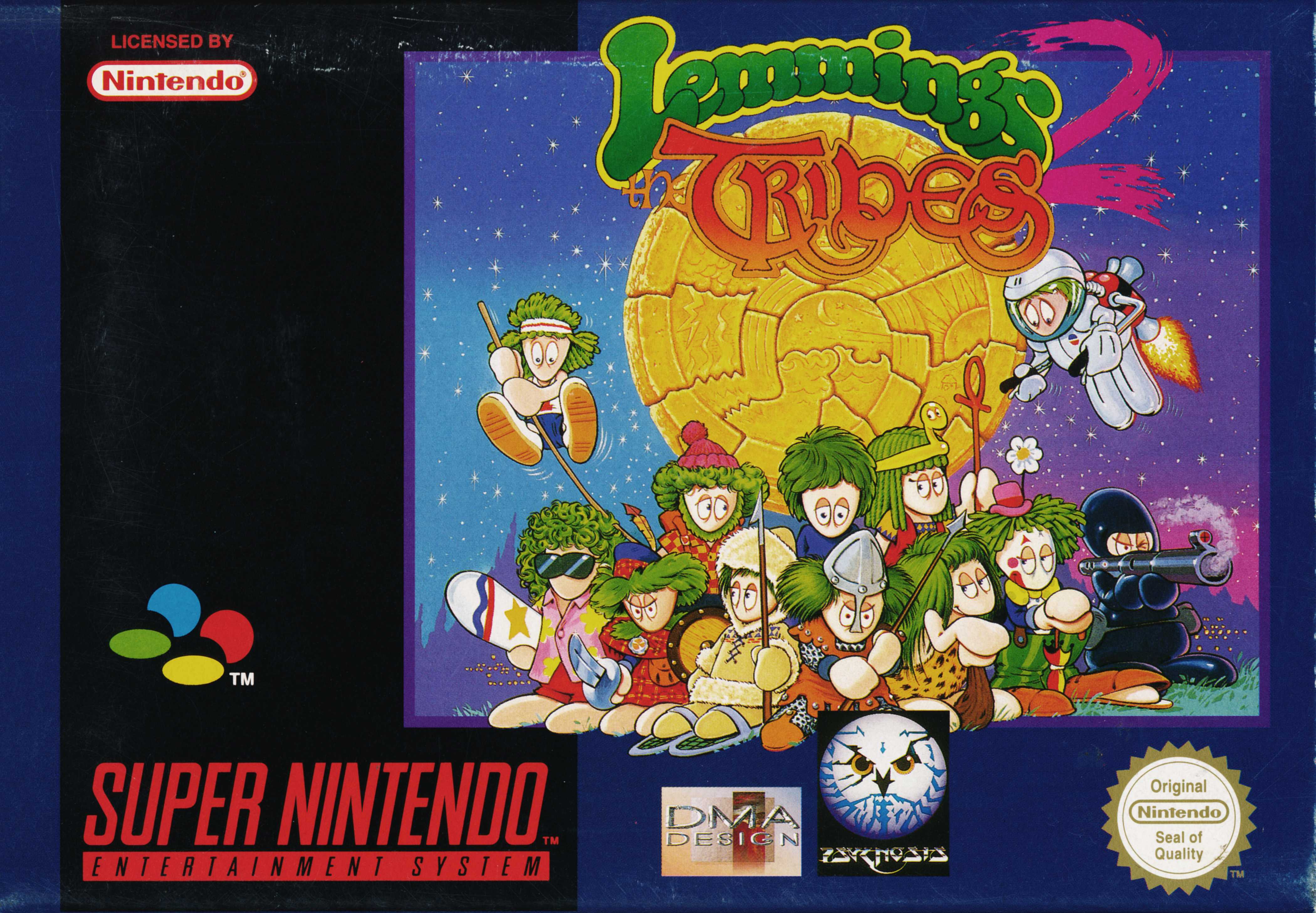 Lemmings 2 Tribe SNES game cover art