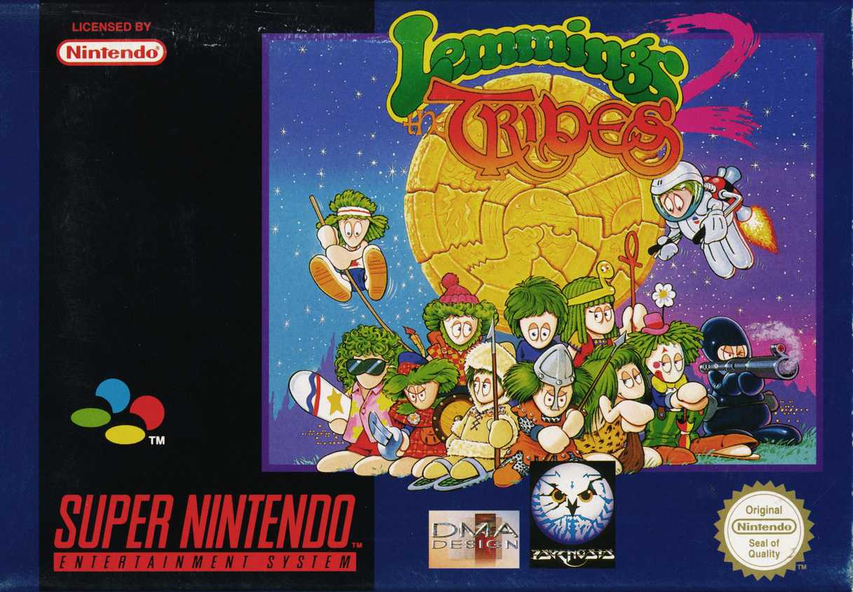 Lemmings 2 Tribe SNES game cover art