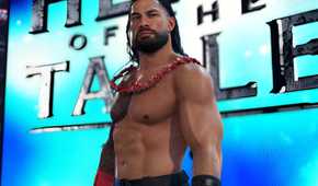 A screenshot from WWE 2K24, showing Roman Reigns wearing an ula fala, a traditional Samoan necklace.
