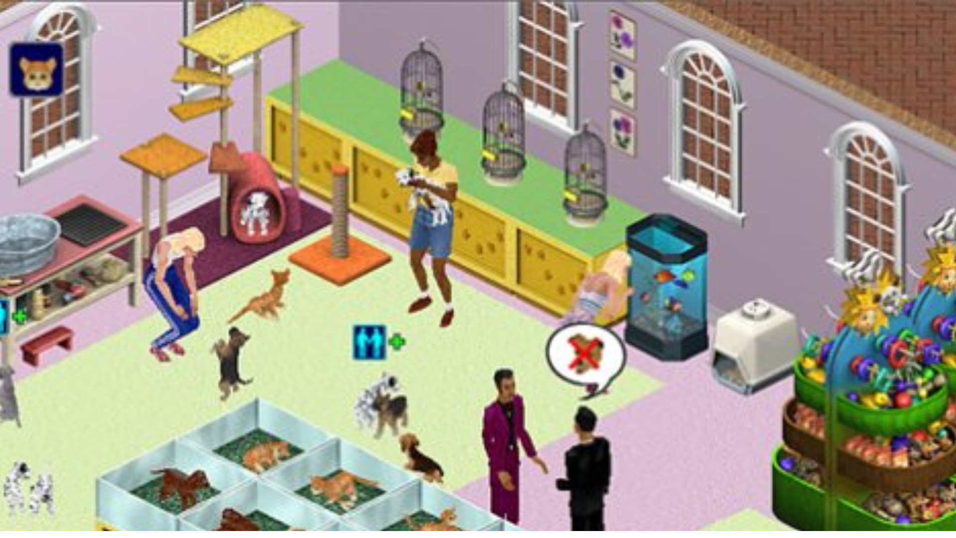 a group of sims in a pet store