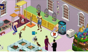 a group of sims in a pet store