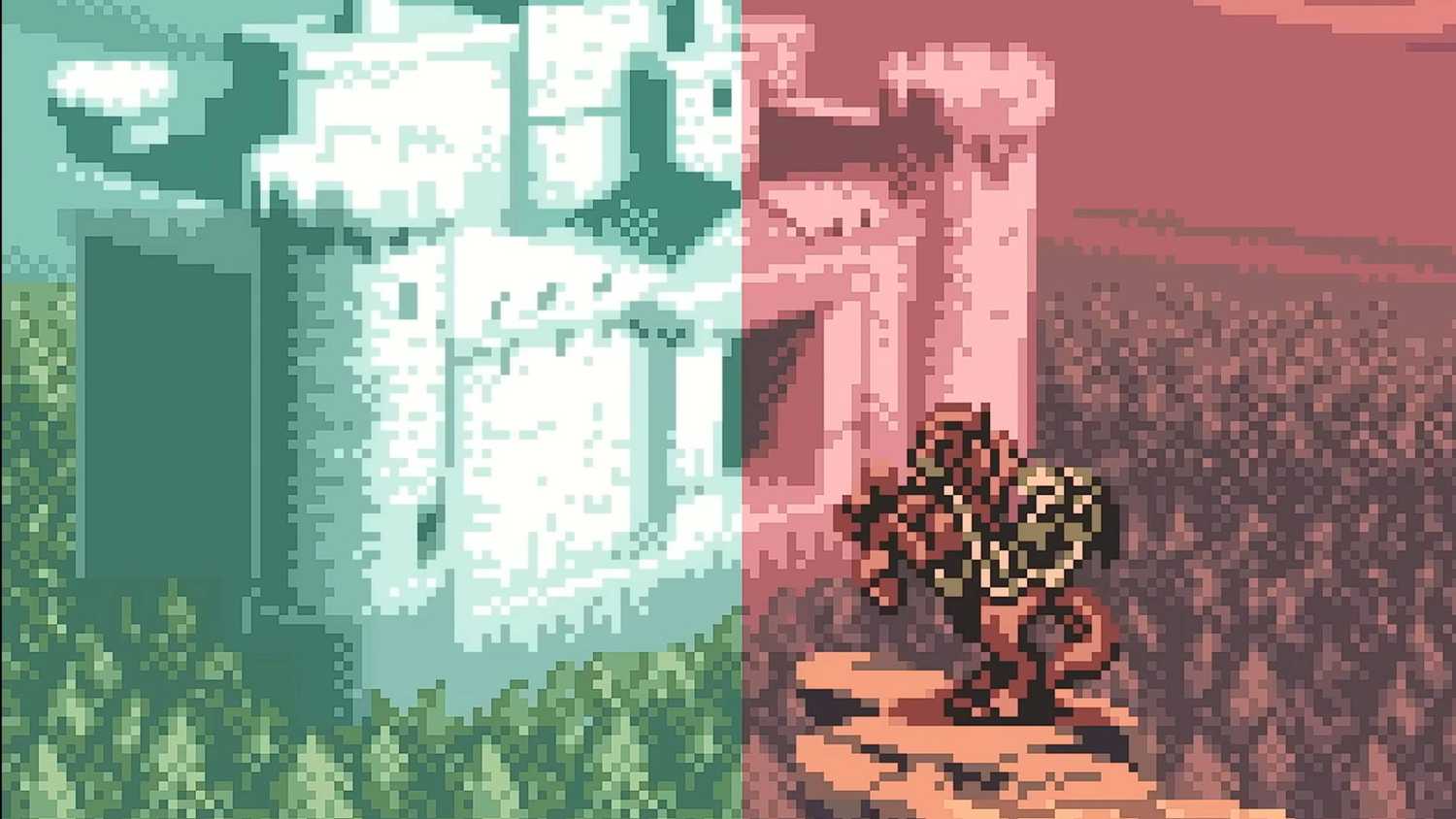 Screenshot of Link riding Epona before a castle in The Legend of Zelda: Oracle of Ages and Seasons