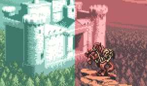 Screenshot of Link riding Epona before a castle in The Legend of Zelda: Oracle of Ages and Seasons