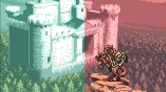 Screenshot of Link riding Epona before a castle in The Legend of Zelda: Oracle of Ages and Seasons