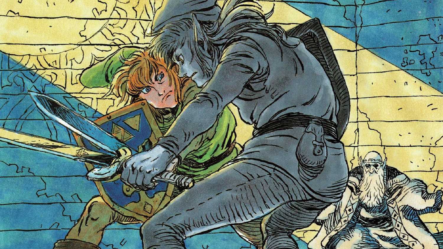 Official artwork of Link fighting Shadow Link from The Legend of Zelda 2