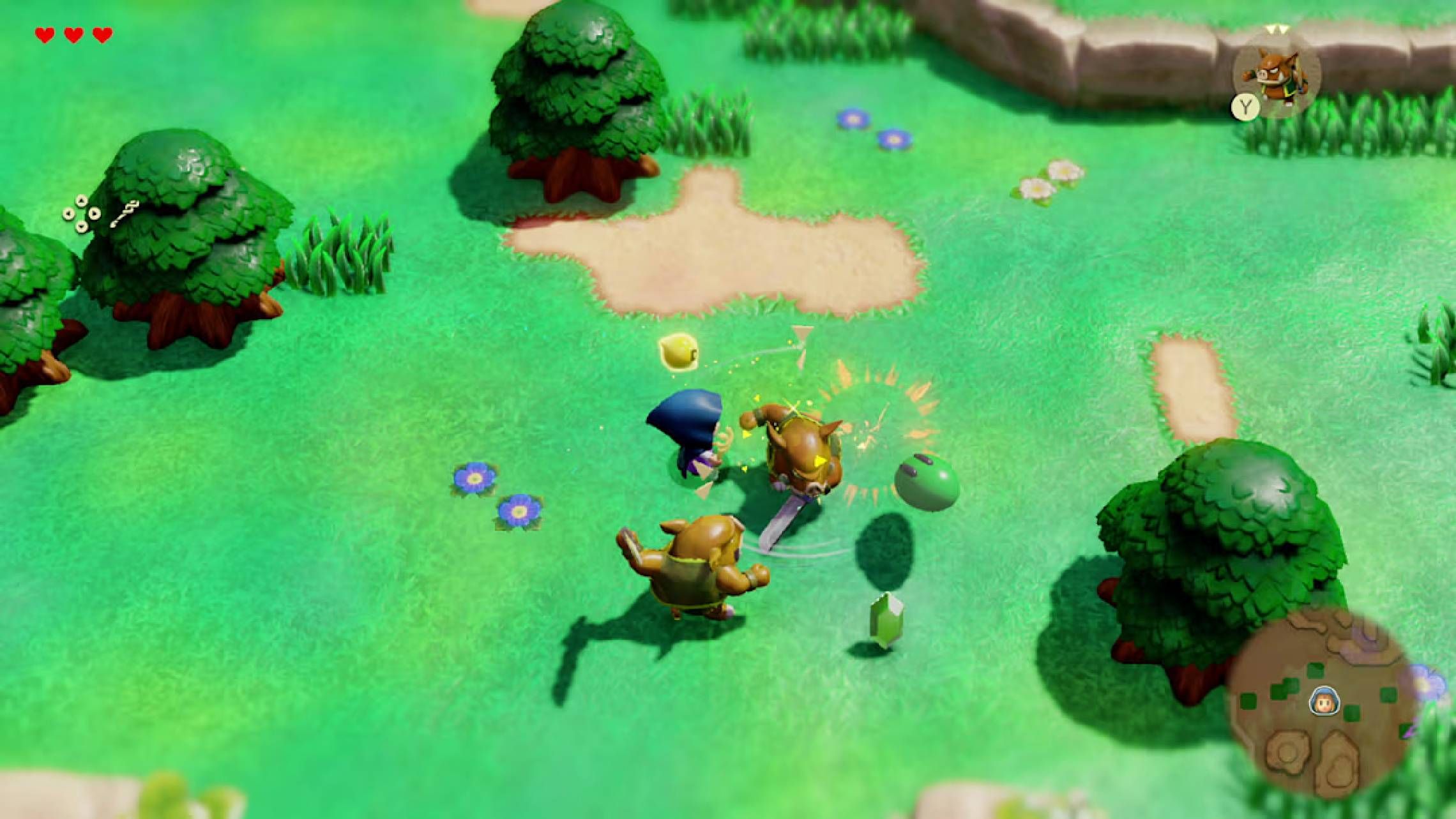 Screenshot of Zelda fighting Moblins in The Legend of Zelda: Echoes of Wisdom