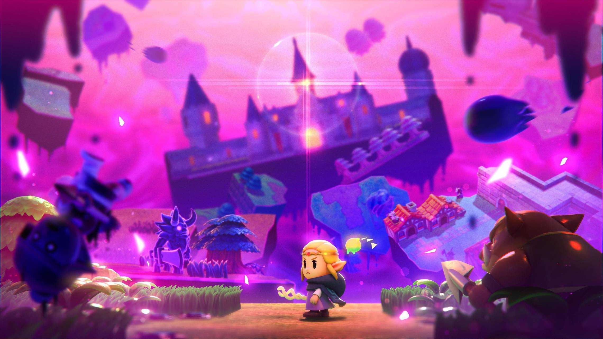Official artwork of Zelda in front of Hyrule Castle from The Legend of Zelda: Echoes of Wisdom
