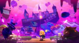 Official artwork of Zelda in front of Hyrule Castle from The Legend of Zelda: Echoes of Wisdom