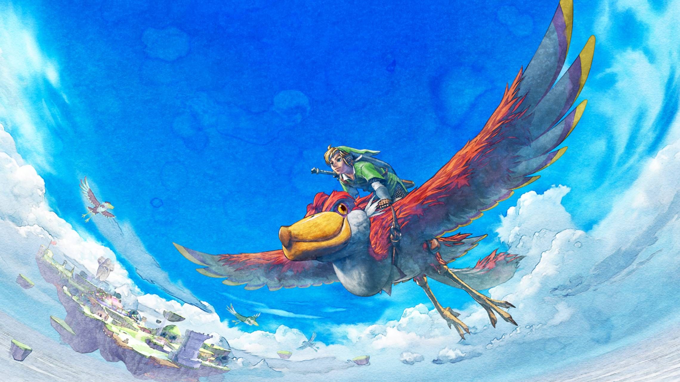 Official artwork of Link riding his loftwing from The Legend of Zelda: Skyward Sword