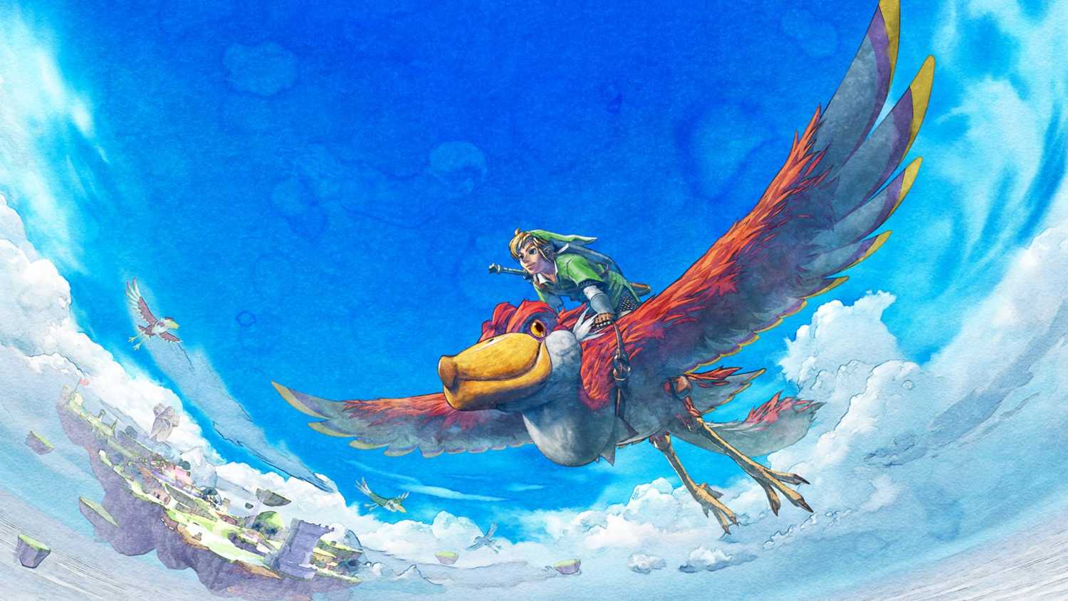 Official artwork of Link riding his loftwing from The Legend of Zelda: Skyward Sword