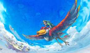 Official artwork of Link riding his loftwing from The Legend of Zelda: Skyward Sword