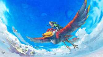 Official artwork of Link riding his loftwing from The Legend of Zelda: Skyward Sword