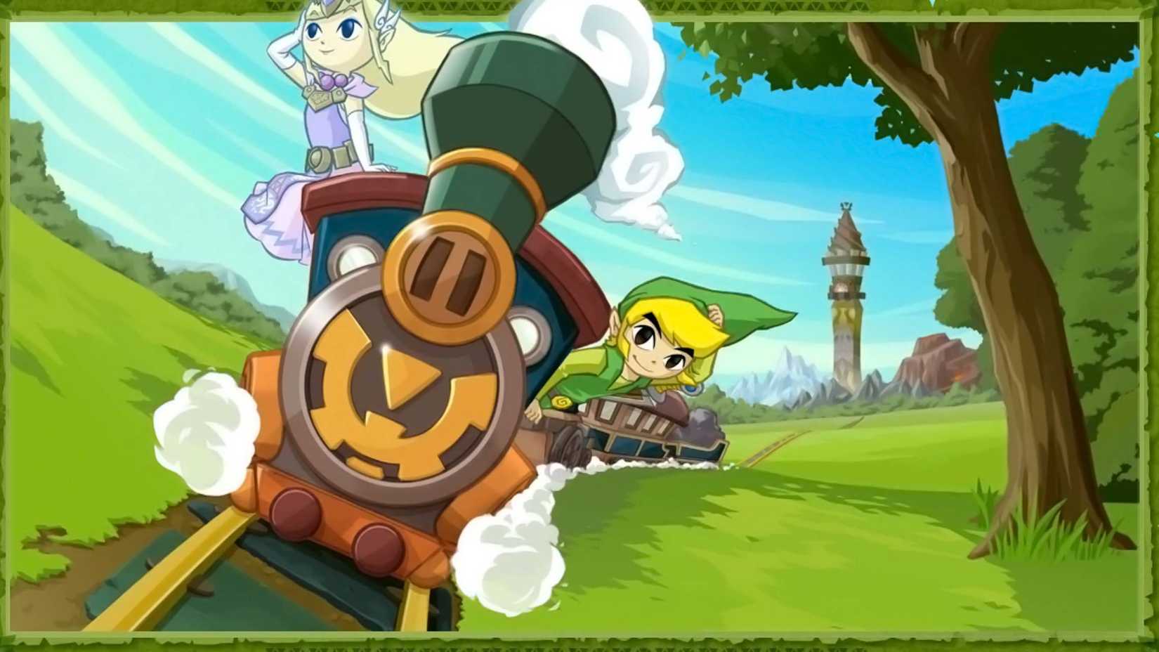 Official artwork of Link and Zelda on a train from The Legend of Zelda Spirit Tracks