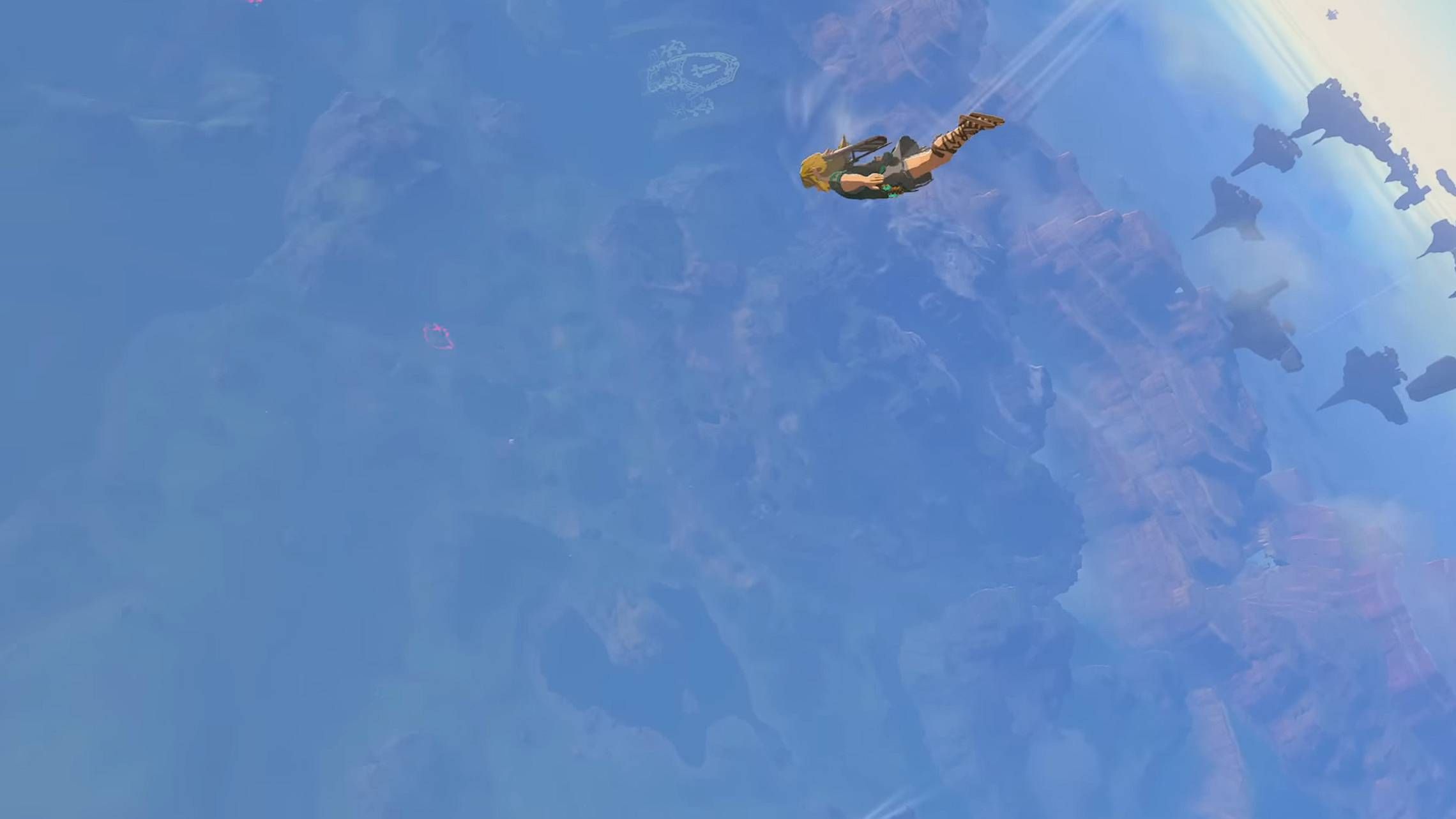 Screenshot of Link falling to Hyrule from The Legend of Zelda: Tears of the Kingdom
