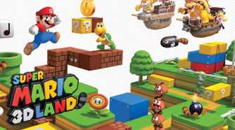 Artwork for Super Mario 3D Land and a bunch of enemies.